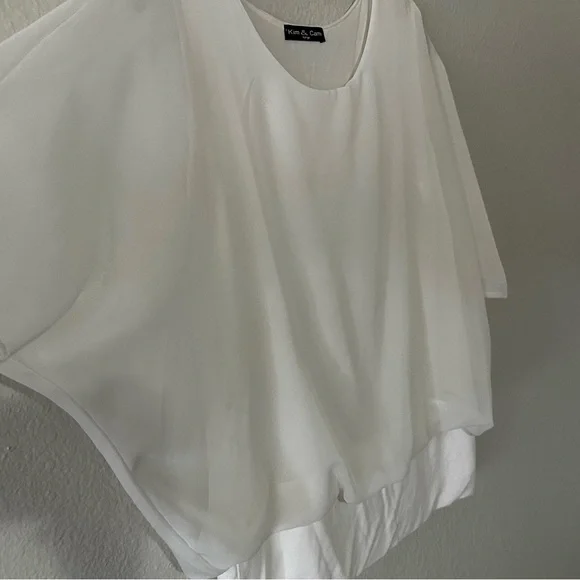Kim & Cami |  Off-White Sheer Blouse and Tank Combo Top, Size Large - Picture 4 of 9